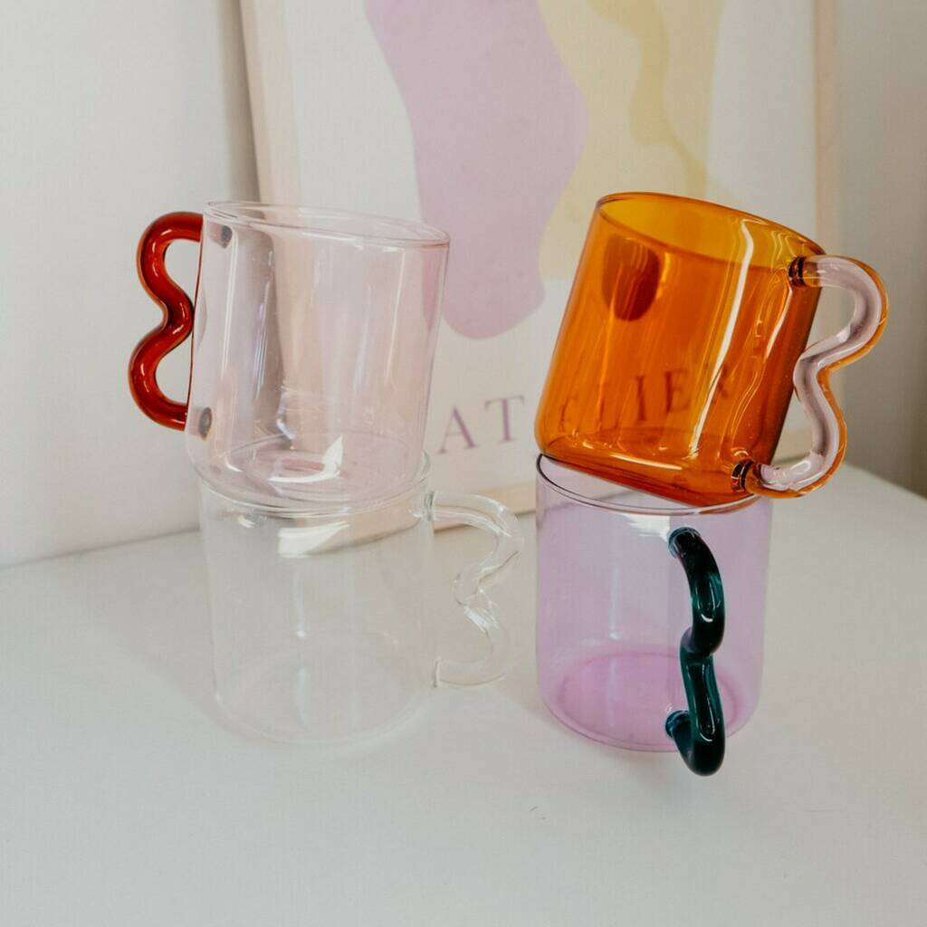 Frankie Wave Handle Glass Mug Five Colours, 1 of 10