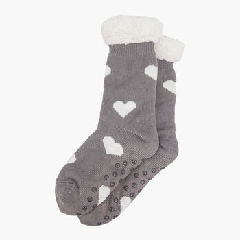 Women's Long Slipper Socks Grip Sole Hearts Grey, 2 of 3