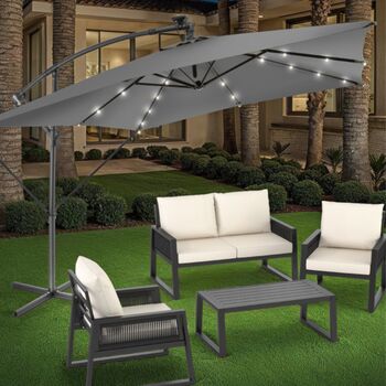 Garden Parasols Umbrella With LED Solar Rotatable 3x3m, 2 of 10