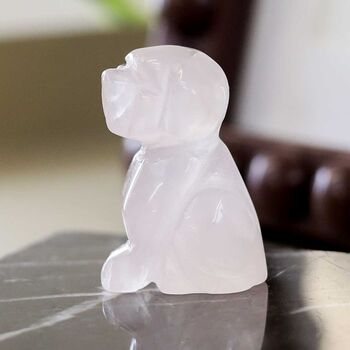 Rose Quartz / Clear Quartz Dog Carved Gemstone, 4 of 7