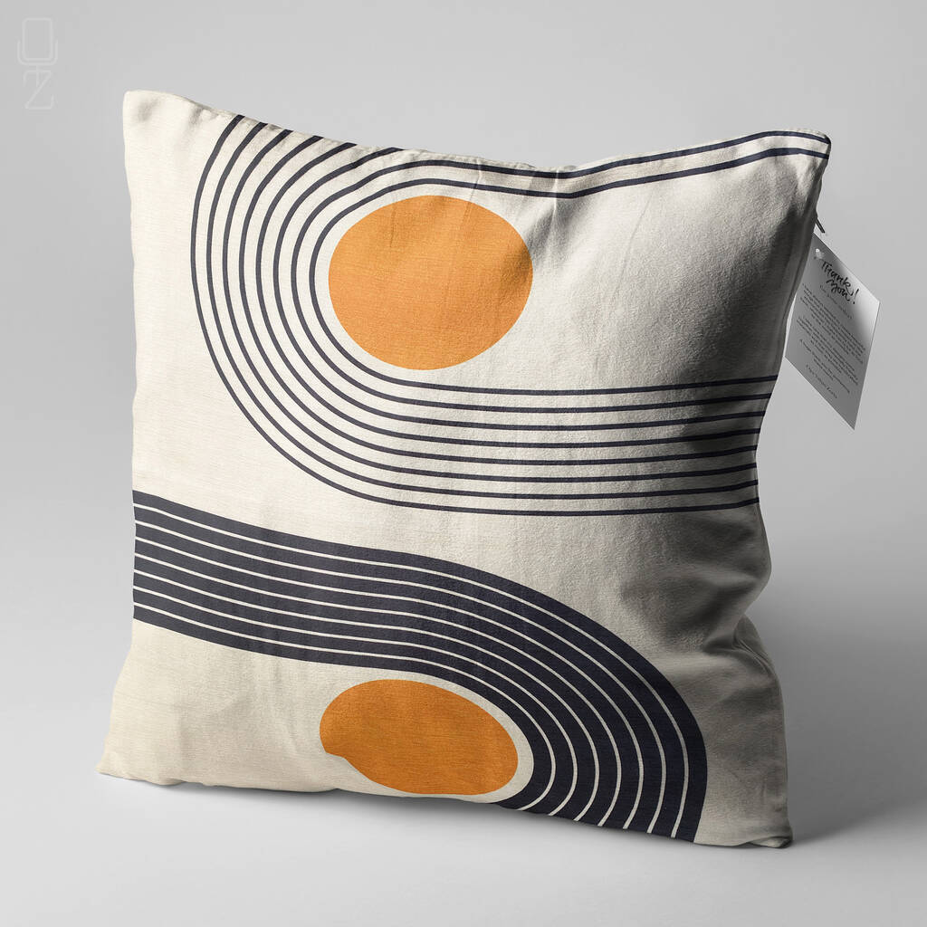 Orange And Black Geometric Abstract Cushion Cover By