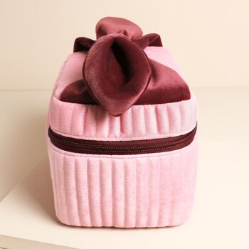 Large Pink And Burgundy Velvet Bow Vanity Makeup Bag, 2 of 5