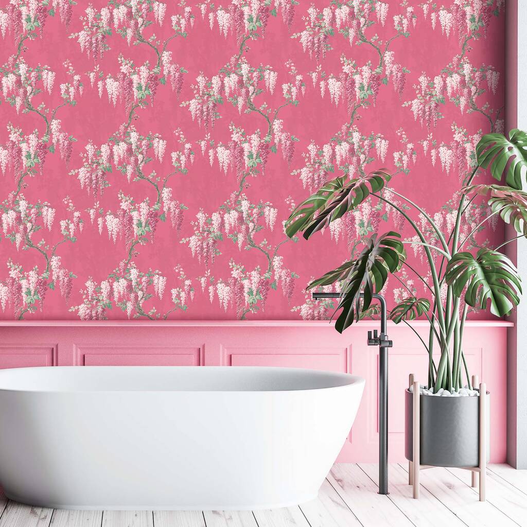 Wisteria Botanical Disco Pink Wallpaper By Woodchip & Magnolia |  