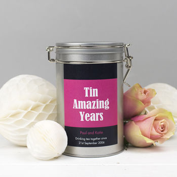 Personalised 10th Anniversary Tea Gift In Tin, 2 of 7