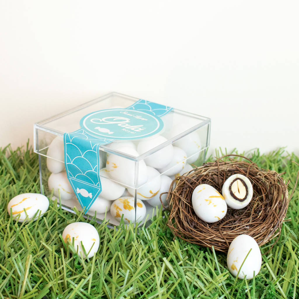 gold speckled luxury nutty chocolate eggs. gluten free by sweet lounge