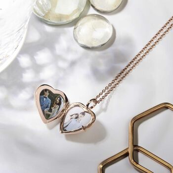 Mother Of Pearl Heart Locket 18 K Rose Gold Plate, 8 of 11