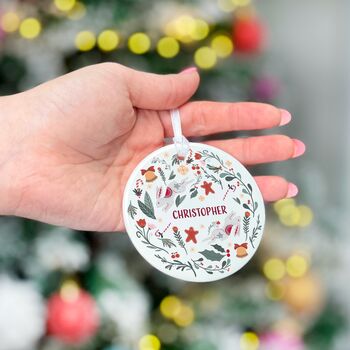 Personalised Winter Wonderland Hare Ceramic Bauble, 2 of 4