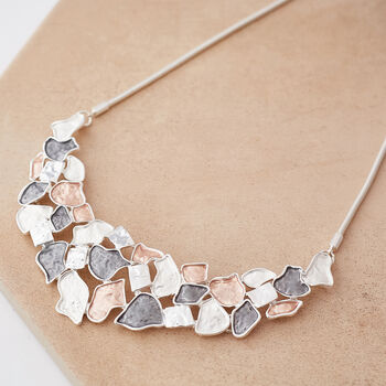 Hammered Effect Three Tone Geometric Necklace, 3 of 3