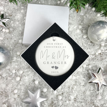 Our First Christmas Married Ceramic Disc Hanging Decoration Bauble + Gift Box, 2 of 6