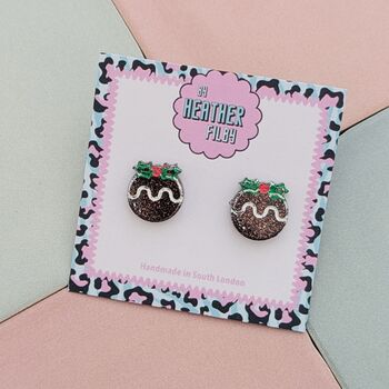 Christmas Pudding Glitter Christmas Resin Studs, 3 of 4