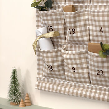 Personalised Beige Gingham Advent Calendar Velvet Bow, 6 of 12