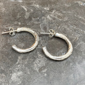 Eco Sterling Silver Textured Hoop Earrings, 4 of 7