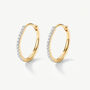 Gold Or Silver Half Pave Tennis Hoop Earrings, thumbnail 2 of 4