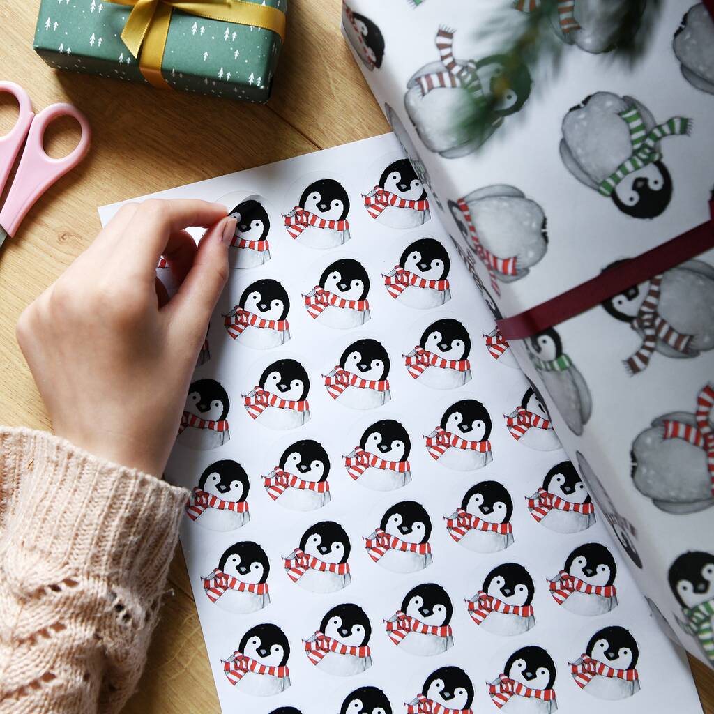 Recycled Baby Penguin Wrapping Paper Stickers, 1 of 2