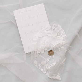 Something Blue Tie Style Vintage Button Garter, 5 of 6