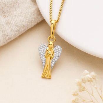 Personalised 9ct Gold Angel Necklace With Sparkling Wings, 3 of 8