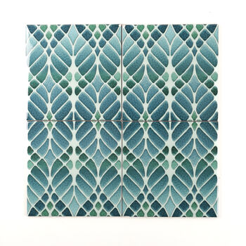 Art Nouveau Blue Turquoise Handprinted Ceramic Tile, 9 of 12
