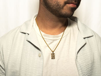 Gold Plated Rectangle Hammered Pendant Necklace For Men Stainless Steel Chain, 3 of 12