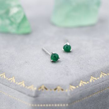 Natural Green Onyx Stud Earrings In Sterling Silver, 3 of 12