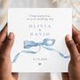 Personalised Mr And Mrs Wedding Card, On Your Wedding Day Blue Bow Card, thumbnail 1 of 2