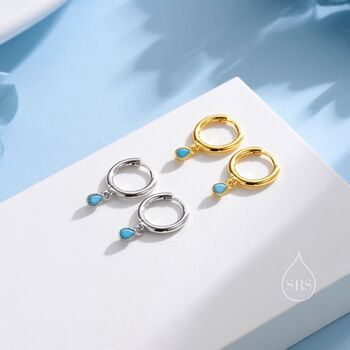 Tiny Dotted Droplet Turquoise Blue Cz Hoop Earrings, 2 of 12