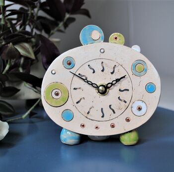 Office Desk Personalised Clock With Dots And Circles In Blue And Green, 4 of 6