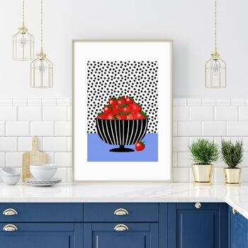 Strawberries In A Striped Bowl Print, 7 of 7