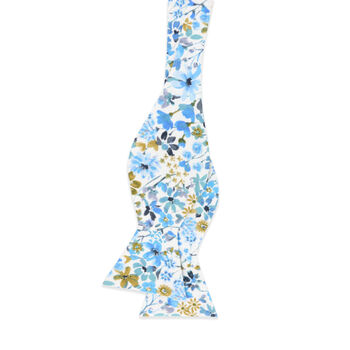 Wedding 100% Cotton Floral Print Tie Blue And Yellow, 3 of 5