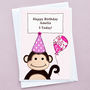 'Monkey' Personalised Girls Birthday Card, thumbnail 2 of 4