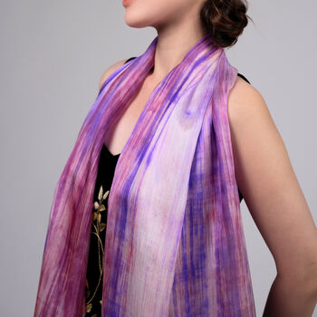 100% Mulberry Silk Scarf, Lilac And Purple In Gift Box, 10 of 11