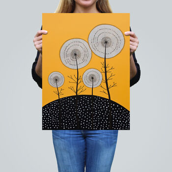 Dandelion Hill Folk Style Yellow Black Wall Art Print, 2 of 6