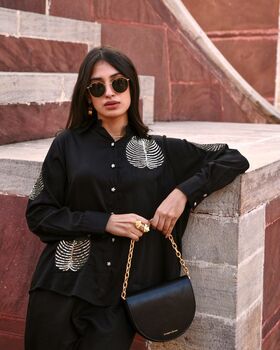 Diyu Sequin Embroidered Black Co Ord Set, 3 of 4