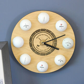 Personalised Golf Ball Clock Wall Art Gift For Men, 2 of 7