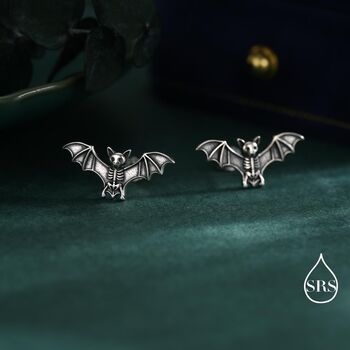 Bat Skeleton Stud Earrings In Sterling Silver, 6 of 11