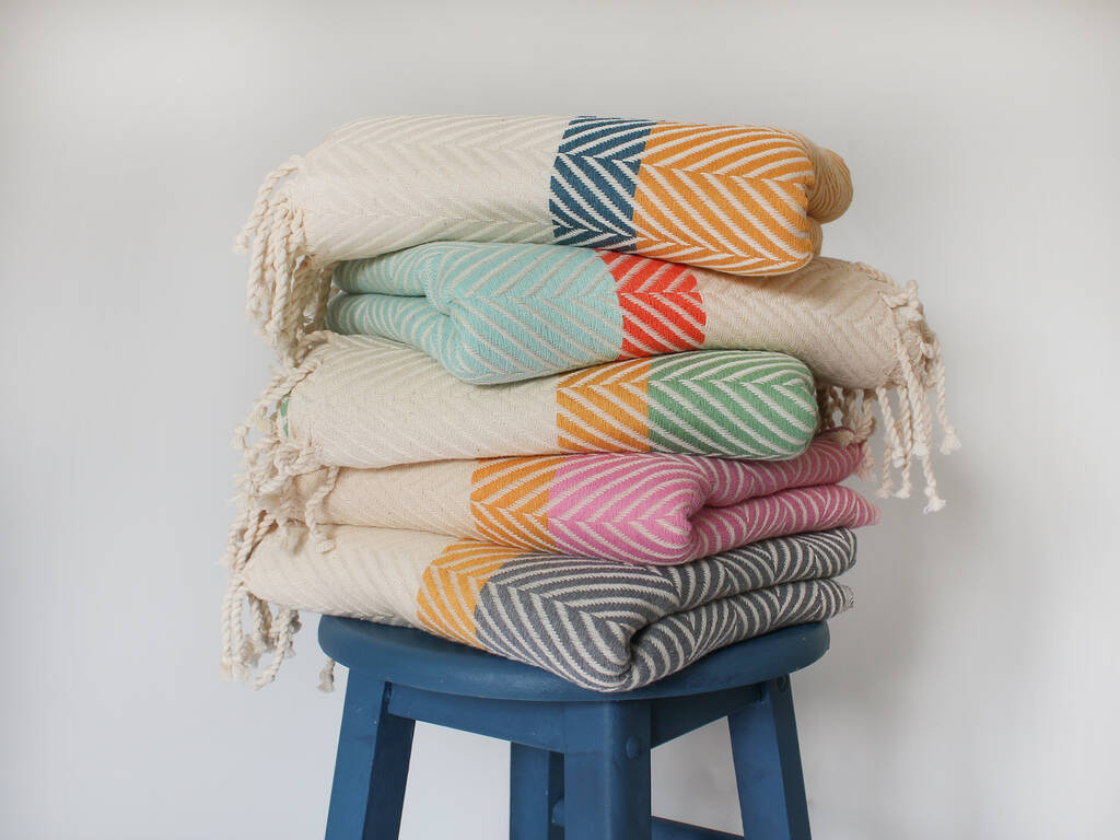 Herringbone Soft Cotton Throw Blankets By Living Roots