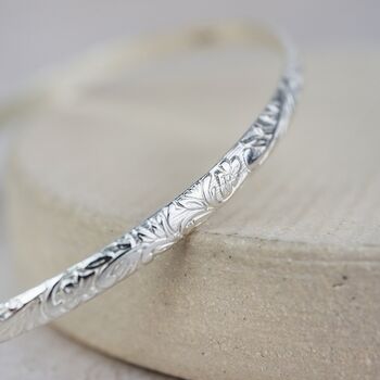 Sterling Silver Floral Textured Bangle, 4 of 5