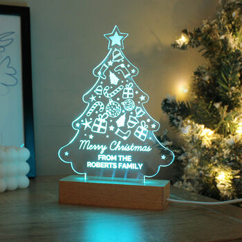 Personalised Christmas Tree Wooden Based LED Light, 10 of 11
