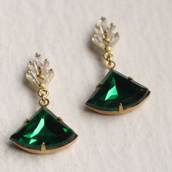 Art Deco Emerald Chrysler Drop Earrings, 4 of 8