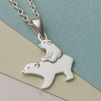 Sterling Silver Mother And Child Bear Pendant Necklace, 2 of 6