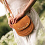 Tan Floral Faux Suede Embroidered Saddle Bag, thumbnail 1 of 9