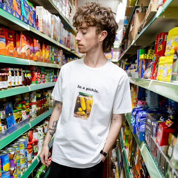 In A Pickle Unisex Slogan T Shirt In White, 3 of 4