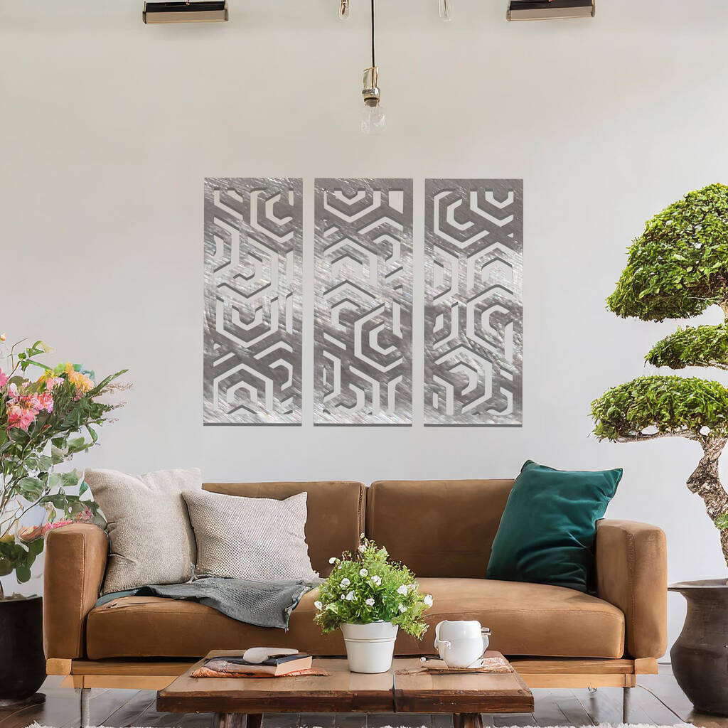 Metal Geometric Abstract Wall Art Set For Modern Living Room Decor, 1 of 10