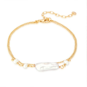 Yellow Gold Plated White Baroque Pearl Bracelet, 3 of 7
