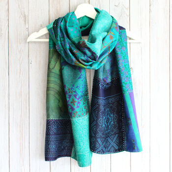 Kantha Handstitched Upcycled Silk Scarf, 6 of 11