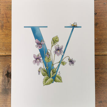 V Is For Violets Flower Letter Print, Personalised, 2 of 5