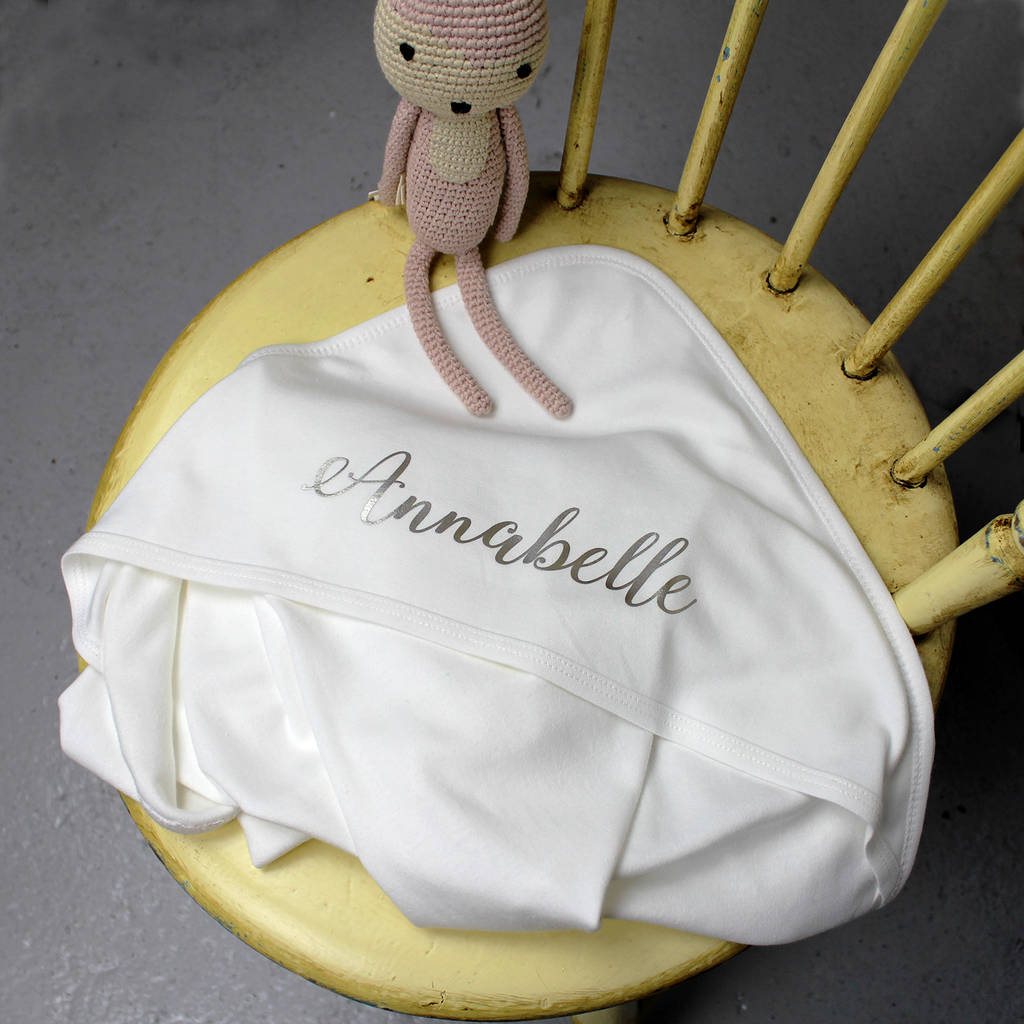 personalised hooded baby blanket, organic cotton by rocket and fox