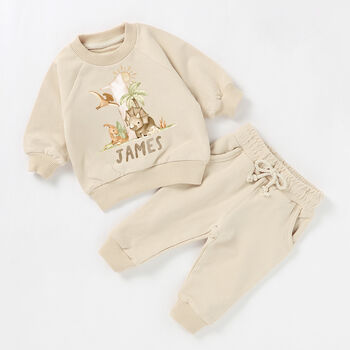 Organic Cotton Personalised 1st Birthday Tracksuit Unisex Dinosaurs, 2 of 6
