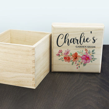 Personalised Gardener's Floral Garland Wooden Seed Box, 3 of 3