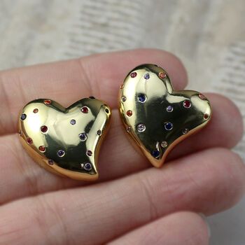 Gold Multicolour Heart Stud Earrings, 4 of 4