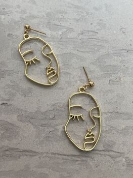 Gold Abstract Women's Face Earrings, 3 of 4